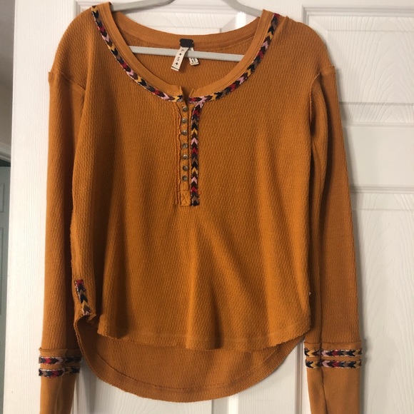 Free People Tops - Free People mustard thermal w/ detail SMALL